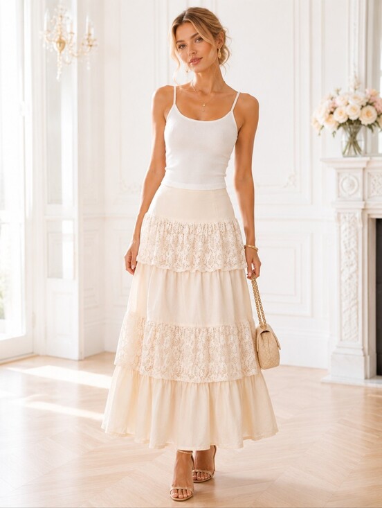 NDS Dresses & Skirts - N.D.S Ivory Tiered Lace Maxi Skirt | Size XL  Cotton | Romantic Boho Cottagecore